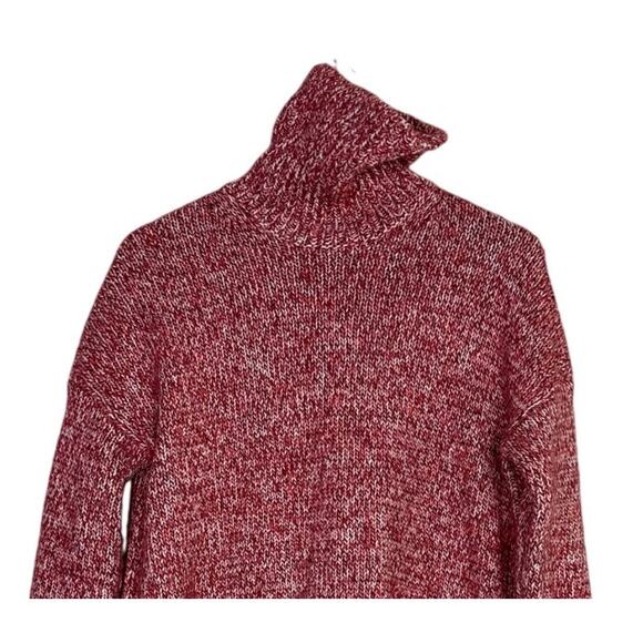 J.Crew Oversized Wool Blend Chunky Cable Knit Turtleneck High Low Sweater S Red - Picture 3 of 15